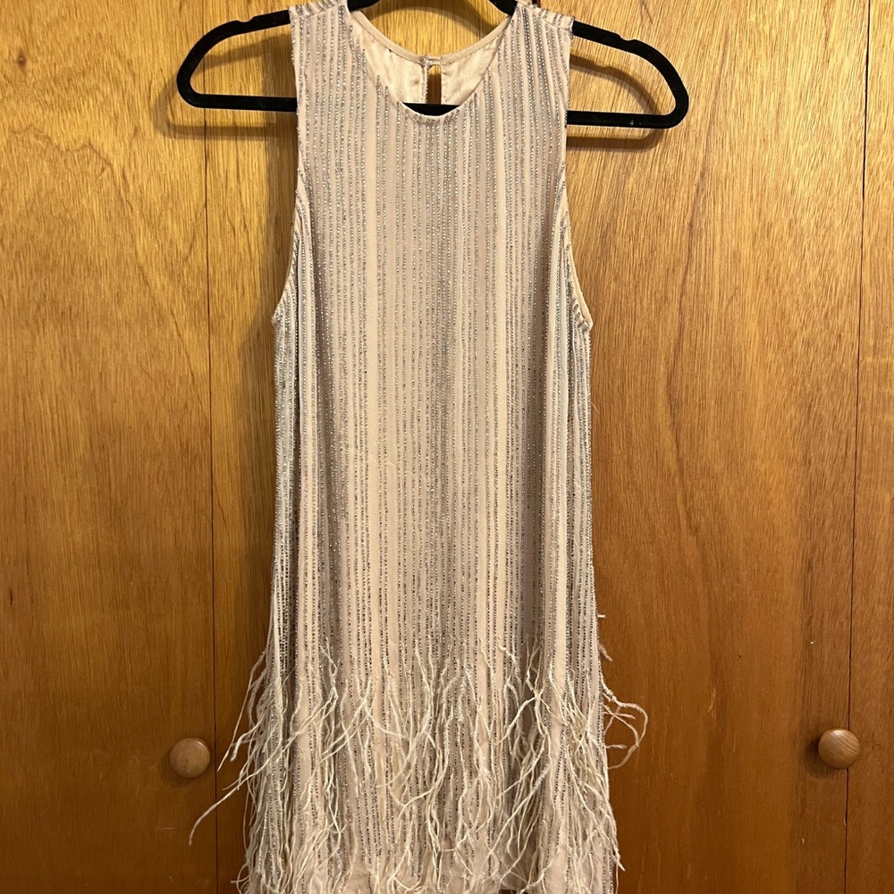 PARKER Blush Silk Beaded Feather Dress